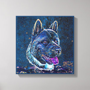 Impressão Em Tela Estilo de Pintura Noturna Azul Akita
