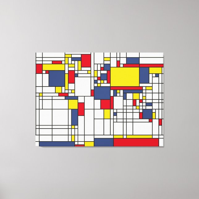 Impressão Em Tela Estilo Mondrian do Abstrato do Mapa Mundial (Frente)