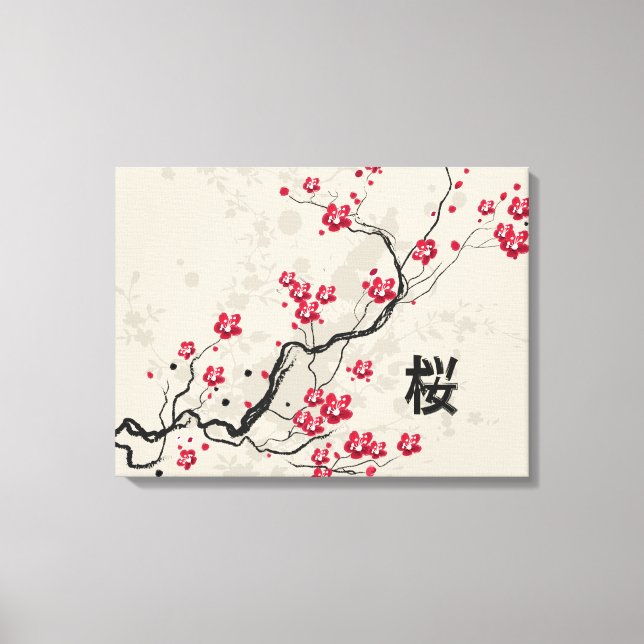 Impressão Em Tela Estilo Oriental Sakura Cherry Blossom Art (Frente)