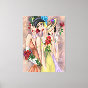 Impressão Em Tela Estilo Retroativo das Damas Modernas com Rosas