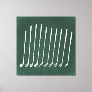 Impressão Em Tela Estilo Verde Vintage de Golf Clubs Antique Golfing