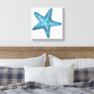 Impressão Em Tela Estrela-do-mar Azul Aquarela Náutica