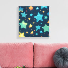 Impressão Em Tela Estrelas brilhantes fofas em azul