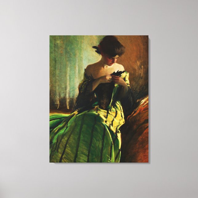 Impressão Em Tela Estudo em Preto e Verde por John White Alexander (Frente)