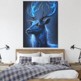 Impressão Em Tela Ethereal Neon Stag | Mystic Blue Fantasy Deer Canv