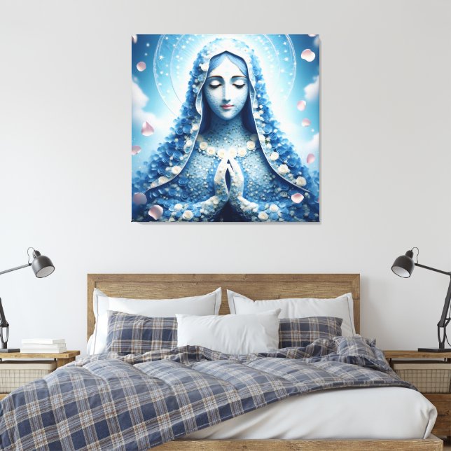Impressão Em Tela Ethereal Virgin Mary Blue Rose Portrait  (Insitu(Quarto))