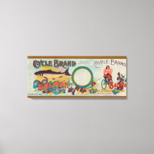 Impressão Em Tela Etiqueta dos salmões da marca do ciclo