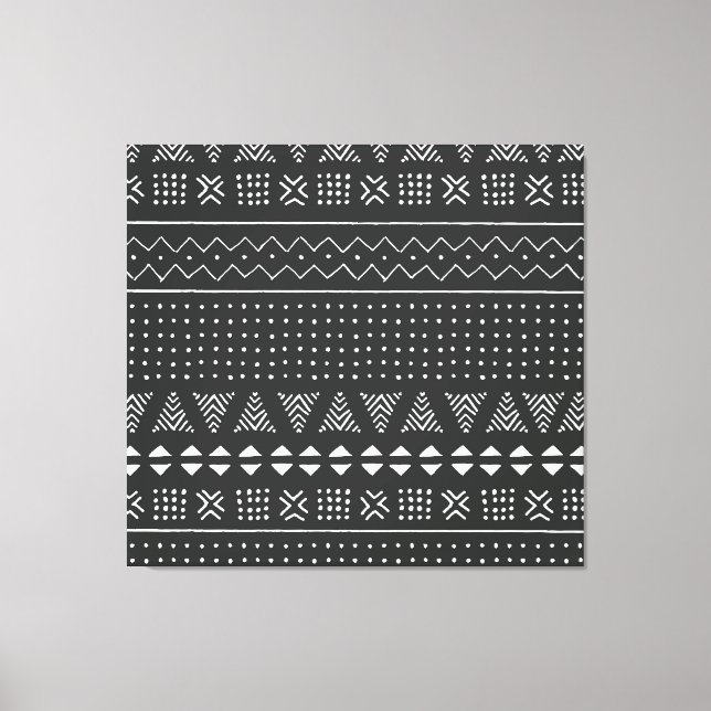 Impressão Em Tela Etnia tribal: padrão branco negro. (Frente)