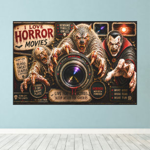 Impressão Em Tela Eu Amo Filmes de Terror