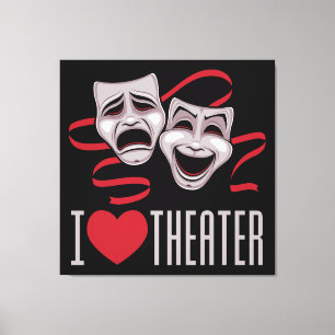 Impressão Em Tela Eu Amo Máscaras de Comédia e Tragédia do Teatro