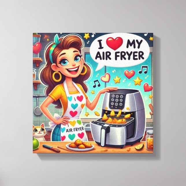 Impressão Em Tela Eu Amo Meu Ar Fryer - Design Cozinhar (Frente)