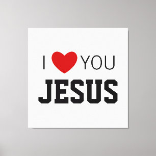 Impressão Em Tela Eu te amo Jesus   Moderno Christian Faith Heart