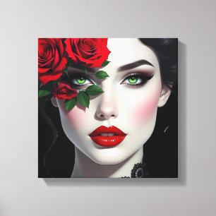 Impressão Em Tela Eu Te Amo Mulher Bonita com Rosa Vermelha