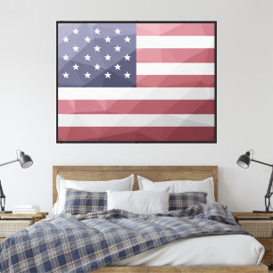 Impressão Em Tela EUA bandeira Red White Blue América Malha Geométri