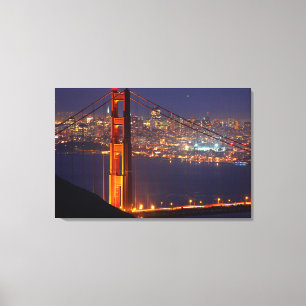 Impressão Em Tela EUA, Califórnia. Golden Gate Bridge à Noite