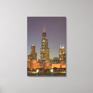 Impressão Em Tela EUA, Illinois, Chicago: Paisagem Urbana / Noite