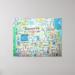 Impressão Em Tela EVANSTON, mapa do vintage do IL