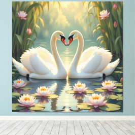 Impressão Em Tela Ewige Liebe –Zwei verliebte Schwäne im Abendlicht