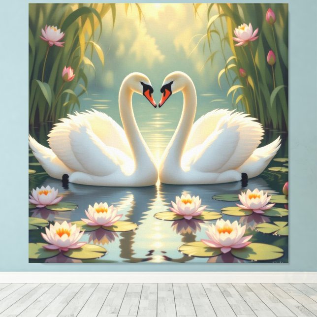 Impressão Em Tela Ewige Liebe –Zwei verliebte Schwäne im Abendlicht (Insitu(piso de madeira))