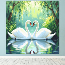 Impressão Em Tela Ewige Liebe –Zwei verliebte Schwäne im Abendlicht