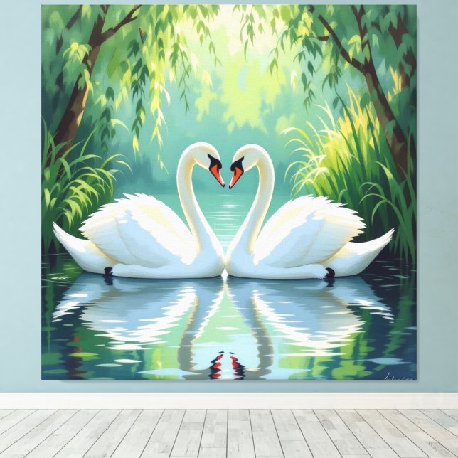 Impressão Em Tela Ewige Liebe –Zwei verliebte Schwäne im Abendlicht (Insitu(piso de madeira))