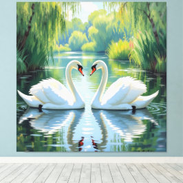 Impressão Em Tela Ewige Liebe –Zwei verliebte Schwäne im Abendlicht