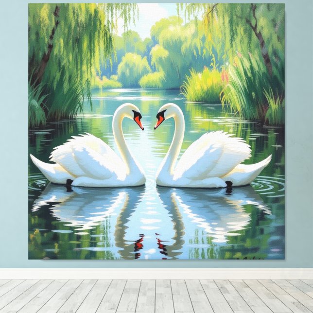 Impressão Em Tela Ewige Liebe –Zwei verliebte Schwäne im Abendlicht (Insitu(piso de madeira))