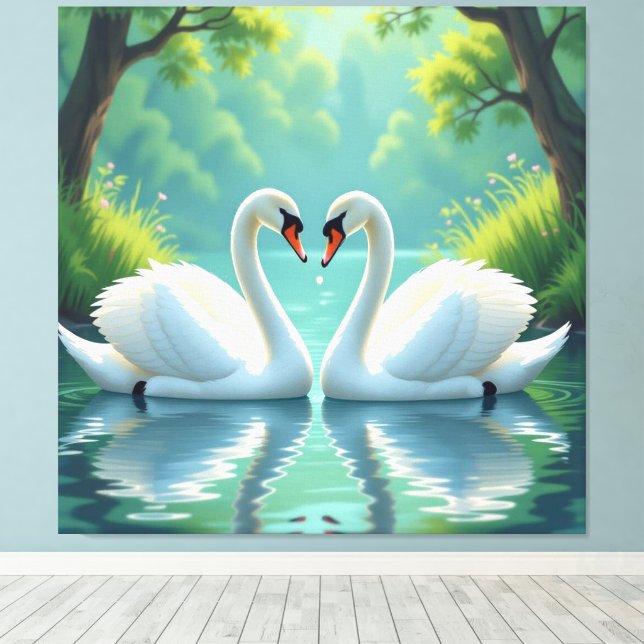 Impressão Em Tela Ewige Liebe –Zwei verliebte Schwäne im Abendlicht (Insitu(piso de madeira))