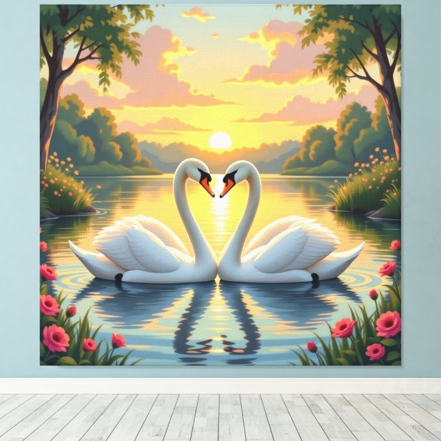Impressão Em Tela Ewige Liebe –Zwei verliebte Schwäne im Abendlicht (Insitu(piso de madeira))