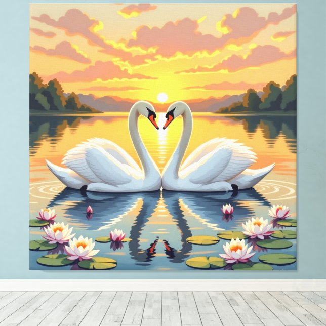 Impressão Em Tela Ewige Liebe –Zwei verliebte Schwäne im Abendlicht (Insitu(piso de madeira))