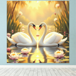 Impressão Em Tela Ewige Liebe –Zwei verliebte Schwäne im Abendlicht