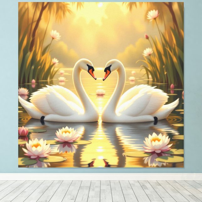 Impressão Em Tela Ewige Liebe –Zwei verliebte Schwäne im Abendlicht (Insitu(piso de madeira))