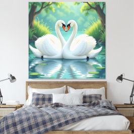 Impressão Em Tela Ewige Liebe –Zwei verliebte Schwäne im Abendlicht