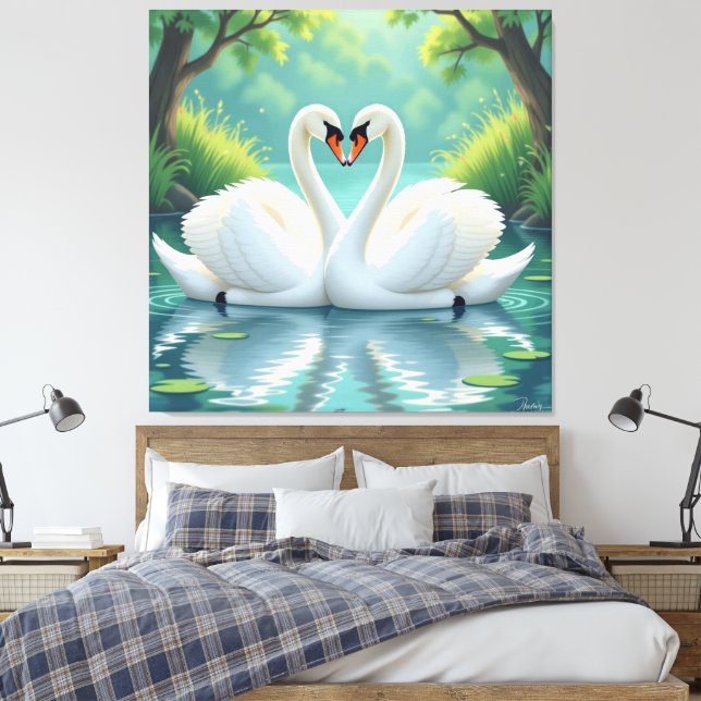 Impressão Em Tela Ewige Liebe –Zwei verliebte Schwäne im Abendlicht (Insitu(Quarto))