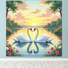 Impressão Em Tela Ewige Liebe –Zwei verliebte Schwäne im Abendlicht