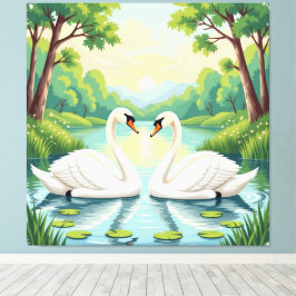 Impressão Em Tela Ewige Liebe –Zwei verliebte Schwäne im Abendlicht