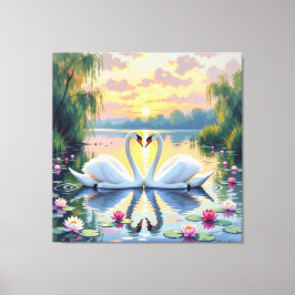 Impressão Em Tela Ewige Liebe –Zwei verliebte Schwäne im Abendlicht