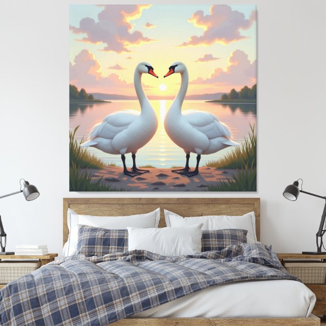 Impressão Em Tela Ewige Liebe –Zwei verliebte Schwäne im Abendlicht (Insitu(Quarto))