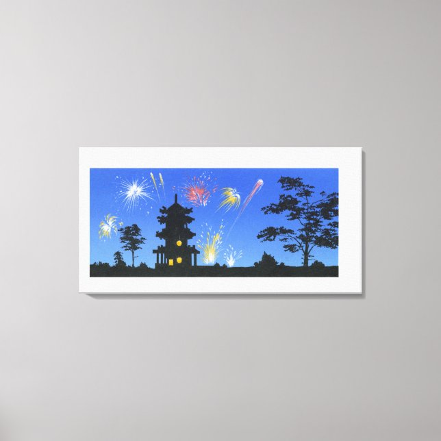 Impressão Em Tela Exibição de fogo e silhueta de pagode (Frente)