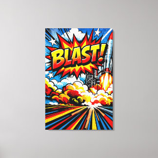 Impressão Em Tela EXPLOSÃO! Arte Pop Retro de Foguete Explodindo