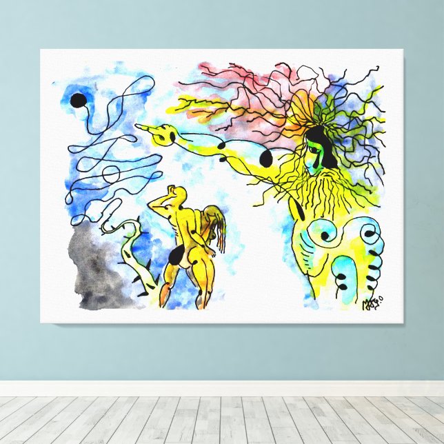 Impressão Em Tela EXPULSION FROM PARADISE -Ink and watercolor (Insitu(piso de madeira))