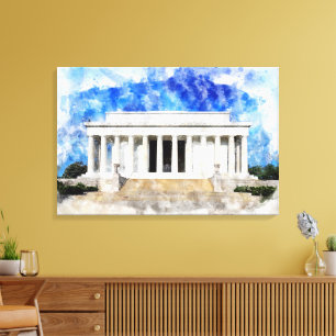 Impressão Em Tela fachada do Lincoln Memorial em aquarela