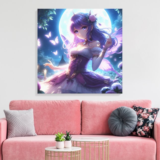 Impressão Em Tela Fada de Lua de Lua de Violeta da Menina de Anime (Insitu(Sala de estar))
