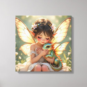 Impressão Em Tela Fada e Dragão   Conto de Fadas Anime Chibi