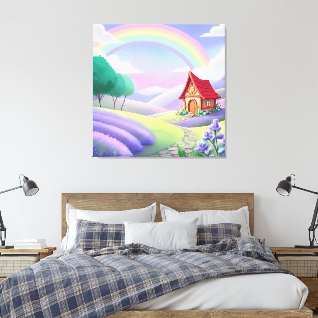 Impressão Em Tela Fairy Tale Under the Rainbow (Insitu(Quarto))