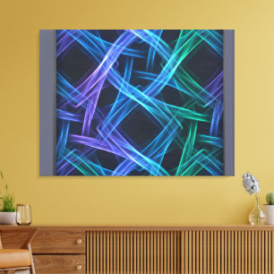 Impressão Em Tela Faixas de Luz Neon Tecidas Fusão Abstrata