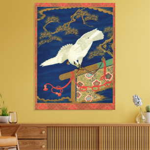 Impressão Em Tela Falcão Branco Japonês Vintage Arte G.A. Audsley