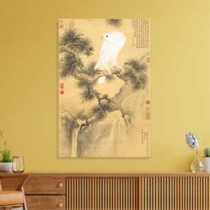 Impressão Em Tela Falcão Branco Vintage em Arte Chinesa de Pinheiro