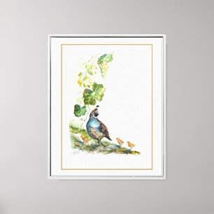 Impressão Em Tela Família de Codorniz da Califórnia em Aquarela Orig