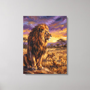 Impressão Em Tela Família de Leões ao Pôr do Sol – Materic Fine Art